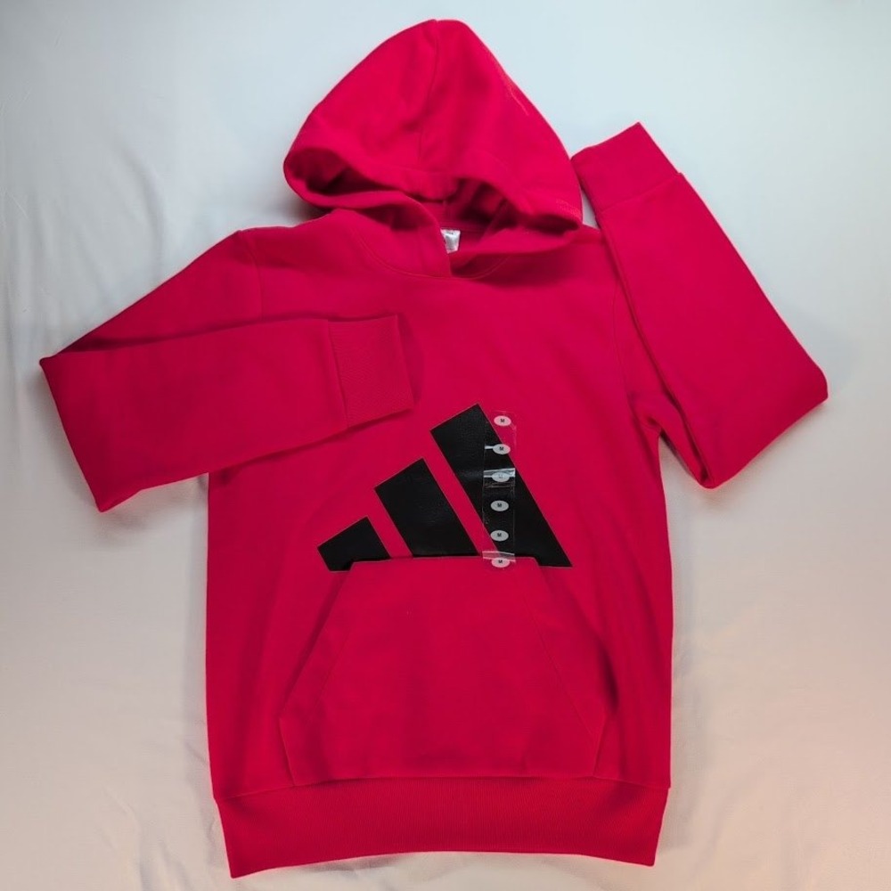 Adidas Boys Medium 10/12 Red Big Logo Pullover Hoodie NWT